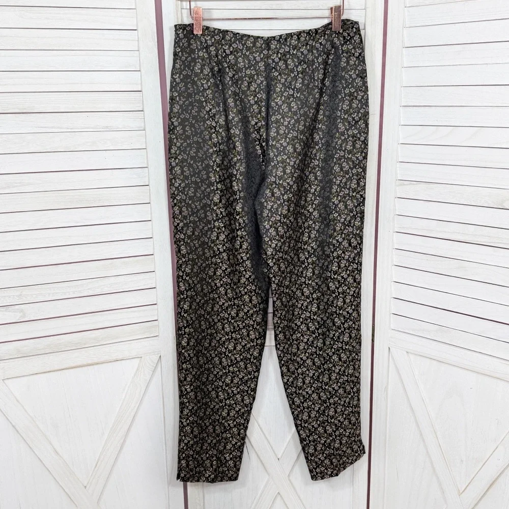 Vintage Allison Taylor Ditsy Floral Satin Brocade Ankle‎ Pants Black Purple 8